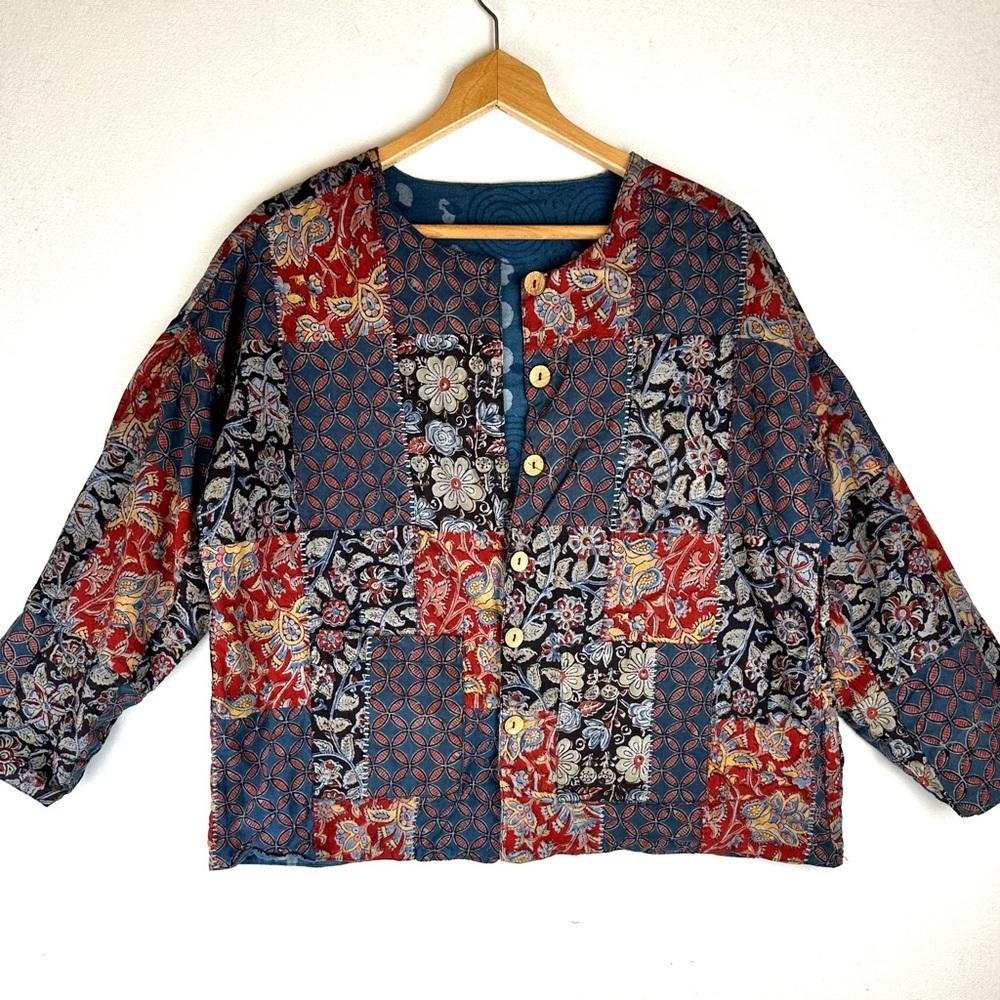 Reversible Button Up Patchwork‎ & Embroidered Jacket Lightweight Office - Picture 6 of 13